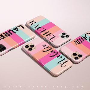 iPhone 15 Pro Max Case, Personalized Case, Pink Summer Stripes, iPhone 13 Case, iPhone 14 Case, iPhone Case, MagSafe, Monogram, Galaxy S23