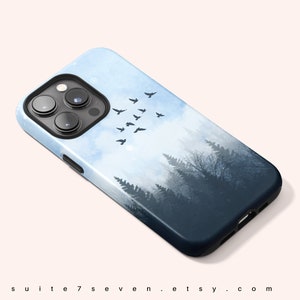 iPhone 15 Pro Case, iPhone 15 Case, Blue Sky, Forest, Birds, iPhone 14 Case, iPhone 13 Pro Case, iPhone 12 Case, MagSafe, Gift, Camping