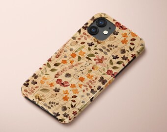 Flores de otoño, funda para iPhone, funda para iPhone 13, funda para iPhone 15 Pro, MagSafe, regalo para niñas, funda para iPhone 14, funda para iPhone 12. Flores, funda de madera.