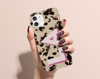 Funda de tortuga para iPhone 13 Funda de monograma con iniciales grandes para iPhone 12 Pro Funda de carey para iPhone 14 Funda de tortuga para iPhone 15 Pro Funda MagSafe para Galaxy S23
