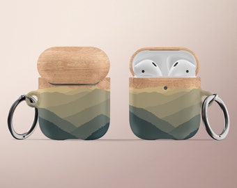 AirPod Case AirPod Pro Case Mountains Wood Style AirPods Case Unique Matte Glossy Keychain Apple Ear Phones Outdoors Hiking AirPod 1st 2nd