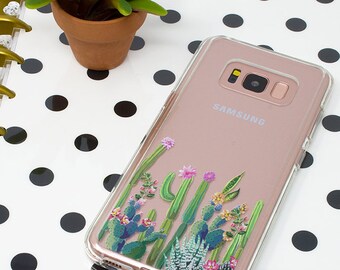 Galaxy S8 Case, Galaxy S9 Case, Galaxy S8 Plus, Cactus, Succulents, Galaxy S7, Galaxy S9 Plus, Clear Case, Shockproof, Cute Case, Garden