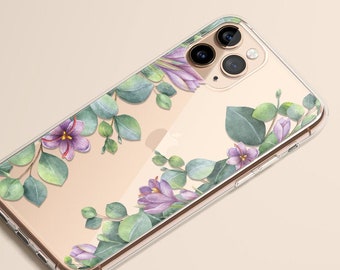 iPhone 15 Pro Case, iPhone 14 Case, Eucalyptus, iPhone 13 Case, Purple Flowers, iPhone 12 Case, iPhone Case, Clear Case, iPhone 15 Case