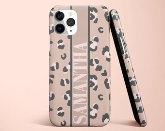 iPhone 15 Case Leopard Print Monogram Case iPhone 12 iPhone 13 iPhone 14 iPhone 15 Pro Max Case Personalized Animal Print Blush Galaxy Case