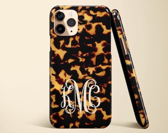 Monogram Tortoise Shell iPhone 15 Case iPhone XR iPhone 11 iPhone 14 iPhone 15 Pro Personalized Initials Tortoiseshell Animal Print Cover