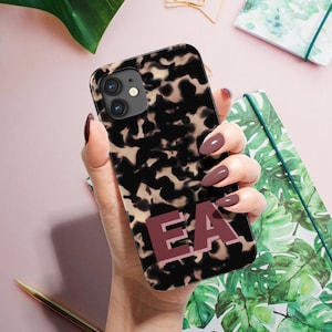 Tortoise Shell iPhone 15 Case Monogram iPhone Case iPhone 12 Pro Case Personalized Cover Tortoiseshell Style iPhone 14 iPhone 11 Initials