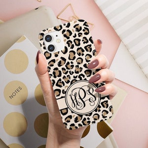 Leopard Print Monogram Case, iPhone Case, iPhone 15 Pro Case, iPhone 14 Pro Case, Personalized, Custom Initials, iPhone 13, iPhone 11, Cover