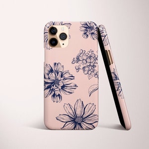 iPhone 15 Case, iPhone 14 Case, Tough Case, Cute Flowers, iPhone 12 Case, iPhone 15 Pro Case, iPhone 13 Pro Case, Floral, Navy Blue, Cover