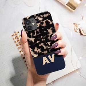 iPhone 15 Case, iPhone 12 Case, Tortoise Shell, Monogram Case, iPhone 14 Case, iPhone Xs Case, Personalized Case, Custom Initials, iPhone 8