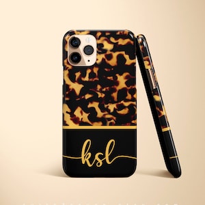 Tortoise Shell Pattern Case, iPhone 12 Case, Initials, Tortoiseshell, Monogram, iPhone 15 Case, iPhone 11 Case, iPhone 14 Case, Personalized