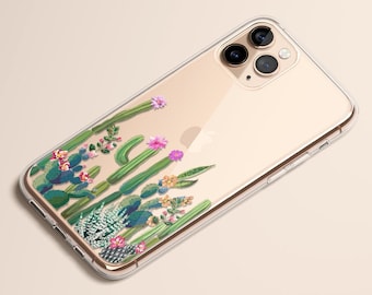 Coque pour iPhone 12, cactus, iPhone 15, coque iPhone 14, coque iPhone 13 Pro, coque iPhone 11, coque iPhone, transparente, coque Galaxy, floral, cadeau