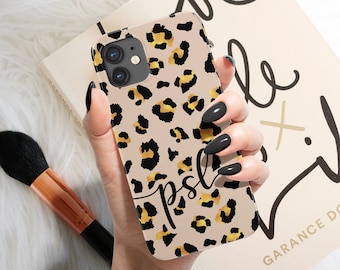 iPhone 12 Case, Monogram, Gold, iPhone 15 Pro Case, Leopard Print, iPhone 15 Case, Custom, iPhone 14 Case, Personalized, Animal Print, Chic