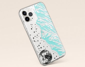 Clear iPhone 15 Case, Mountains, Galaxy Case, iPhone 14 Case, iPhone 13 Case, iPhone 12 Pro Case, iPhone 11 Case, Galaxy Case, Moon Stars