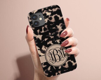 iPhone 13 Case, Personalized, Tortoise Shell Pattern Case, iPhone 15 Case, Initials, Tortoiseshell, Monogram, iPhone 11 Case, iPhone 14 Case