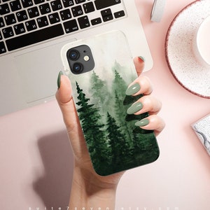 Custodia per iPhone 15 Pro, Foresta, Artistico, Custodia per iPhone 12, Custodia per iPhone 14, Custodia per iPhone 13 Pro Max, Verde, Alberi, Regalo per campeggio, Custodia per iPhone 15
