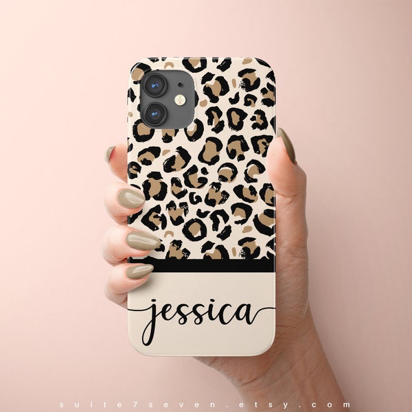 Monogram iPhone 12 Case, iPhone 15 Case, Leopard Print, Chic Case, iPhone 13 Case, iPhone 14 Case, Personalized, Initials, Animal Print