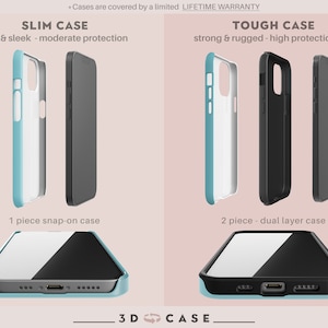 May include: Two phone cases are shown, one labeled "Slim Case" and the other labeled "Tough Case". The Slim Case is a single piece snap-on case, while the Tough Case is a two-piece dual layer case. Both cases are shown in blue and black.