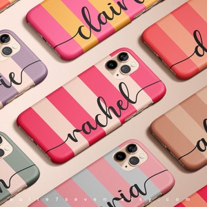 Strepen iPhone 15-hoesje Gepersonaliseerde iPhone 13-hoesje iPhone 13 Pro-hoesje monogram MagSafe iPhone 15 Pro-hoesje kleurrijke strepen Galaxy-hoesje