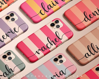 Stripes iPhone 12 Case Personalized iPhone 13 Case iPhone 13 Pro Case Monogram MagSafe iPhone 11 X XR 8 Cover Colorful Stripes Galaxy Case