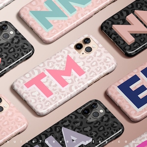 Monogram iPhone Case, Leopard Print, iPhone 13 Case, iPhone 15 Case, iPhone 14 Case, Big Initials, Personalized Case, iPhone 12 Pro Max Case