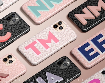 Monogram iPhone Case, Leopard Print, iPhone 13 Case, iPhone 15 Case, iPhone 14 Case, Big Initials, Personalized Case, iPhone 12 Pro Max Case