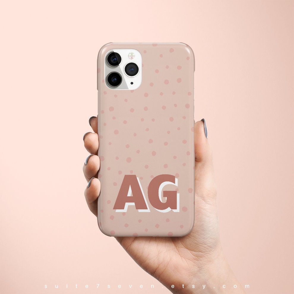 Initiales personnalisées pour iPhone 14, coque pour iPhone, monogramme, iPhone 15, iPhone 13, iPhone 11, iPhone 8, points personnalisés sur housse Galaxy beige