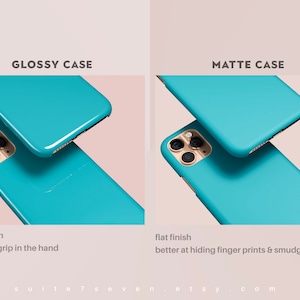 May include: Two iPhone cases, one glossy and one matte, both in a light blue color. The glossy case has a shiny finish and the matte case has a flat finish.