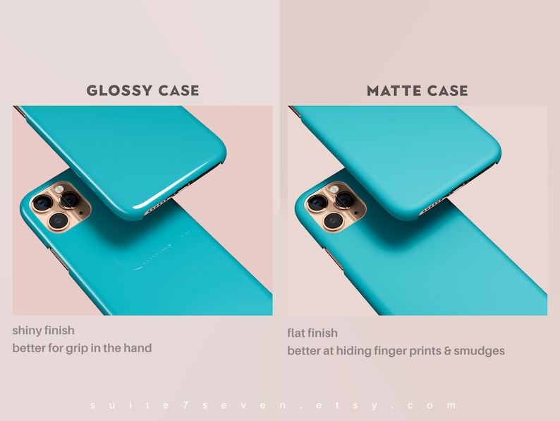 May include: Two iPhone cases, one glossy and one matte, both in a light blue color. The glossy case has a shiny finish and the matte case has a flat finish.