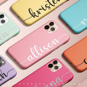 Snoepkleuren, iPhone 13-hoesje, iPhone 12-hoesje, gepersonaliseerd hoesje, naam monogram, iPhone 11 Pro-hoesje, iPhone 13 Pro Max, schrift, Galaxy-hoesje