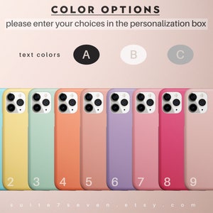 May include: Nine different colored phone cases, numbered 1 through 9. The cases are all the same style, with a clear camera lens and a solid color. The colors are: light blue, yellow, light green, orange, pink, lavender, light pink, red, and nude.