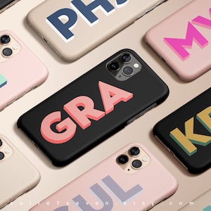 Monogram initialen iPhone 13 hoesje grote initialen iPhone 15 hoesje gepersonaliseerd MagSafe-hoesje iPhone 14 hoesje roze beige zwart hoesje Galaxy S23 hoesje