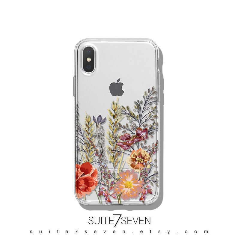 May include: A clear phone case with a floral design featuring red, orange, yellow, and purple flowers. The case is designed for an iPhone X.