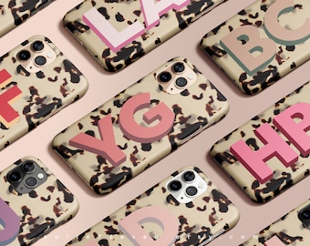 Personalized Tortoise iPhone 13 Pro Case Monogram iPhone 15 Case Tortoise Shell Pattern Big Initials Colors iPhone 14 Pro MagSafe Case