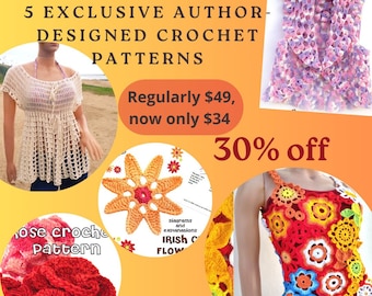 5 Exclusive Author-Designed Crochet Patterns - Irish crochet Irish lace Crochet blouse 30% Off