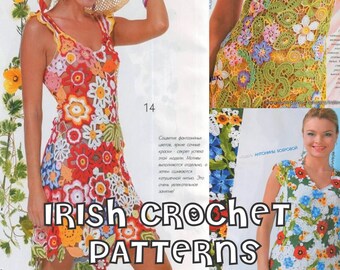 Irish crochet patterns  - ONLY DIAGRAMS & PHOTOS for expert crocheters Irish crochet dress - (in russian)- E-book-old magazine