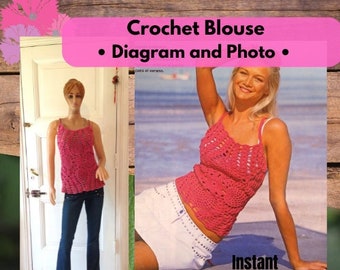 Crochet Bluse Muster - NUR DIAGRAMM & FOTO für erfahrene Häkler Crochet fuchsia Bluse Pink