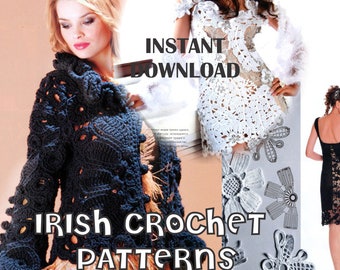 Irish crochet patterns  -ONLY DIAGRAMS & PHOTOS for expert crocheters - (in russian)- E-book-old magazine