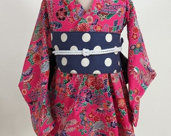 Handmade Kimono dress for girls, textiles made in Japan