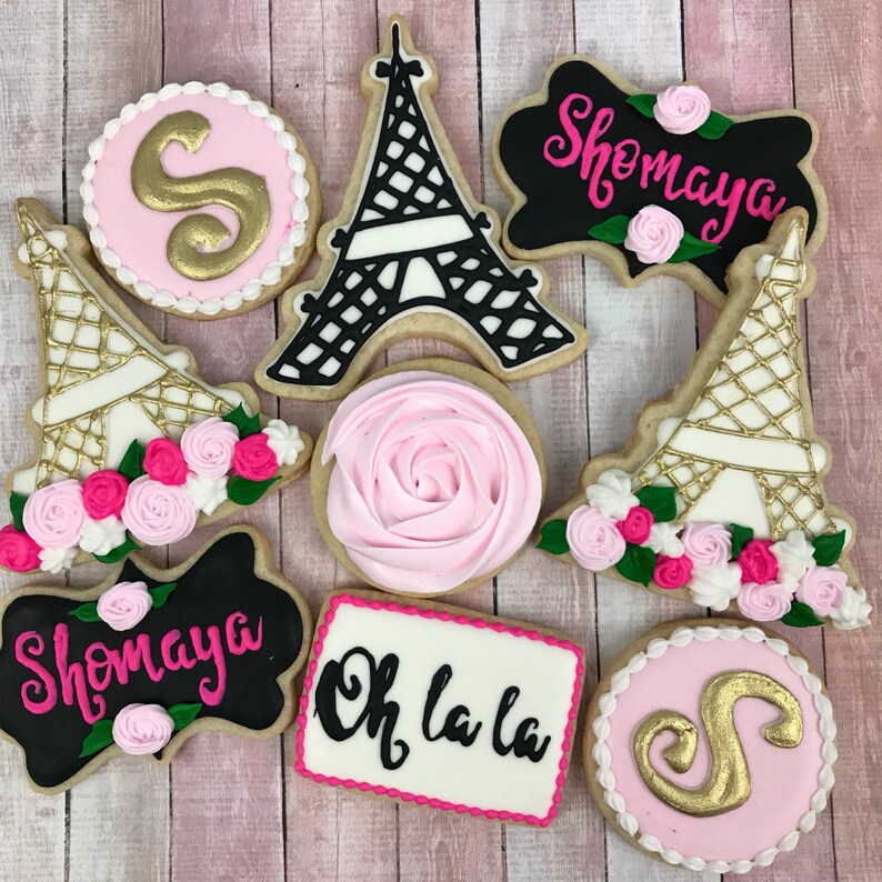 Eiffel tower Paris theme sugar cookies for birthday bridal Etsy