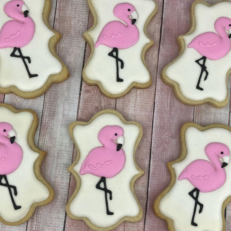Flamingo sugar cookies palm leaf cookies with monogram Etsy