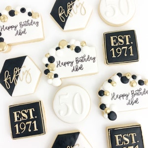 1/DZ Birthday cookies black, white, and gold