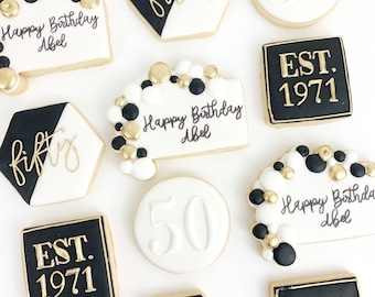 1/DZ Birthday cookies black, white, and gold