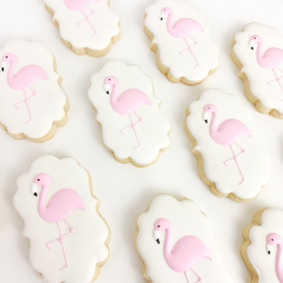 Flamingo Sugar Cookies Palm Leaf Cookies With Monogram Etsy