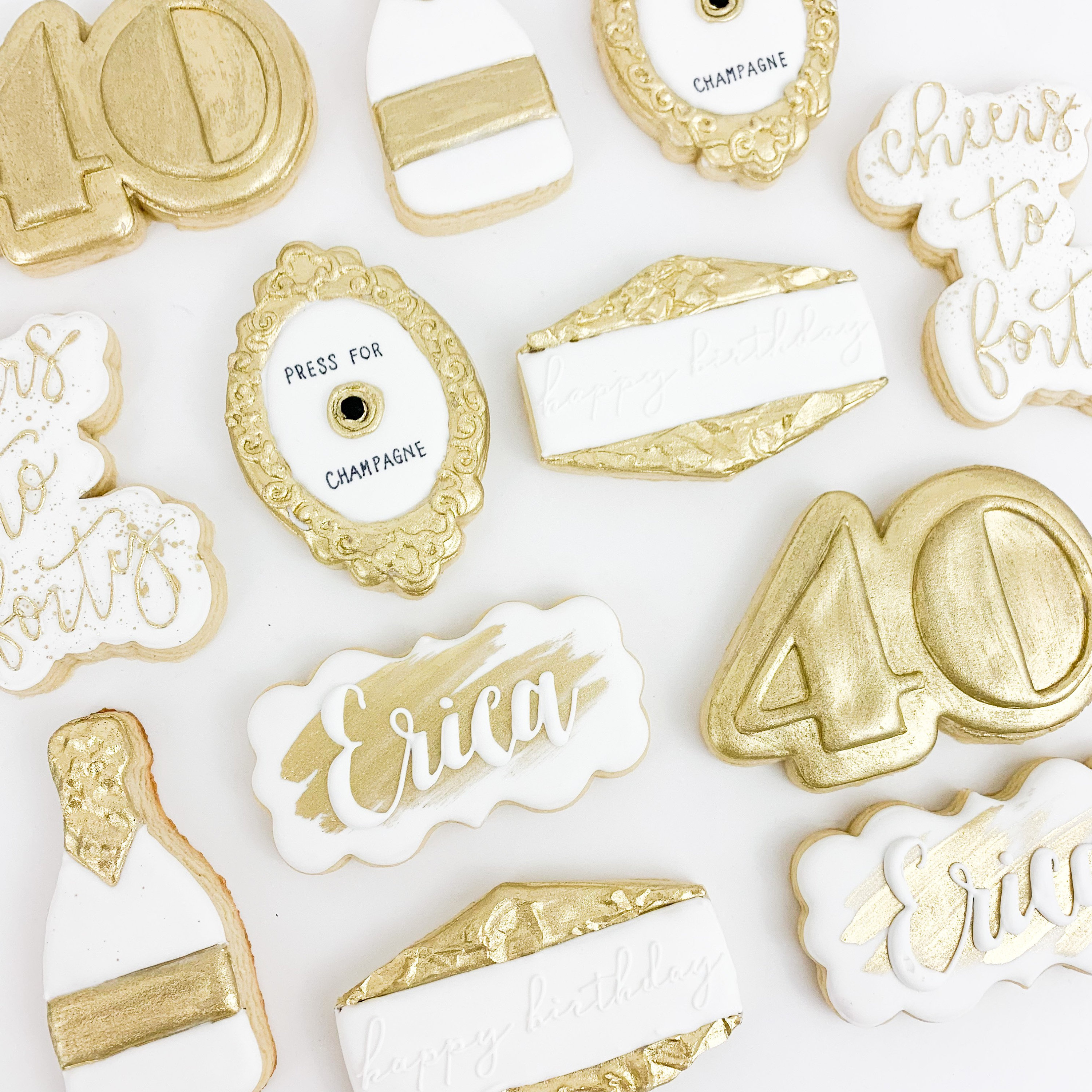 1/DZ White and Gold Birthday Cookies 40th Birthday Cookies - Etsy Israel