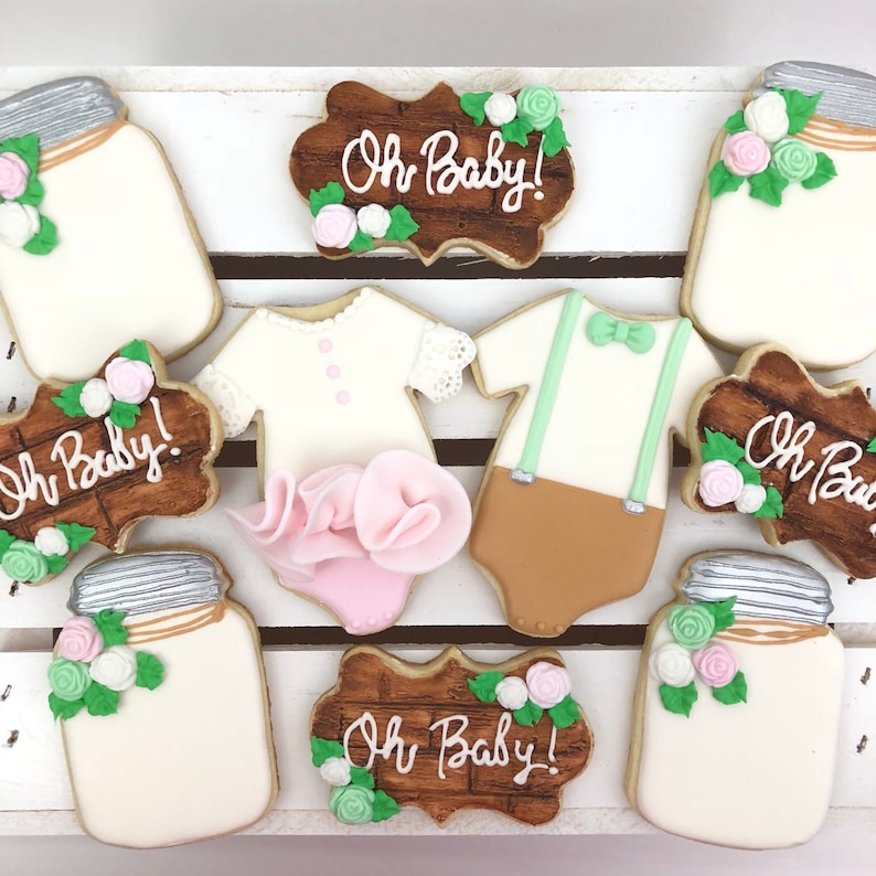 Rustic Baby Shower Cookies Gender Neutral Gender Reveal Cookies