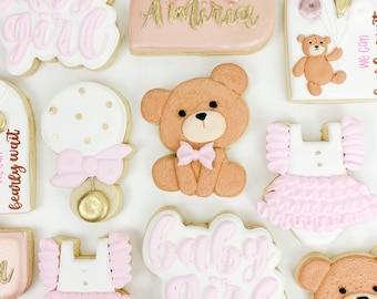 1/DZ Teddy bear baby shower cookies | Pink teddy bear cookies