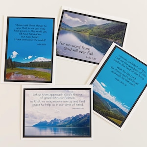 Inspirierende Grußkarten (4er-Set) - Religiöse Karten - Christliche Karte - Berglandschaft - Bibelverse - Schrift