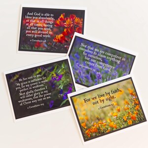 CHRISTIAN GREETING CARDS {Set mit 4 Karten} Inspirationskarten - Blumenfelder - Notizkarten in der Schrift - Naturfotografie - 2 Korinther