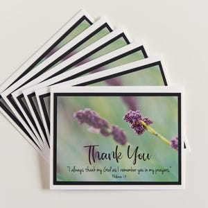 DANKKAARTJES {Set van 6 kaarten} – Bijbelse bedankkaarten – bedankbriefjes voor de Schrift – Blanco dankbaarheidskaarten – Natuurfoto – Paars