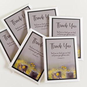 DANKE KARTEN (Set von 6 Karten) – Schrift Danke-Notizen – Religiöses Dankeschön – Leere Dankbarkeitskarten – Gelbe Blumen – Rustikaler Post